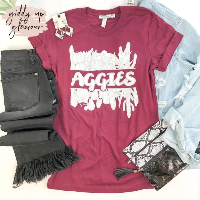 Trendsetter's Closet Last Chance Size 3XL | Aggie Game Day | Aggies in Cursive with Cactus Short Sleeve Tee Shirt in Maroon