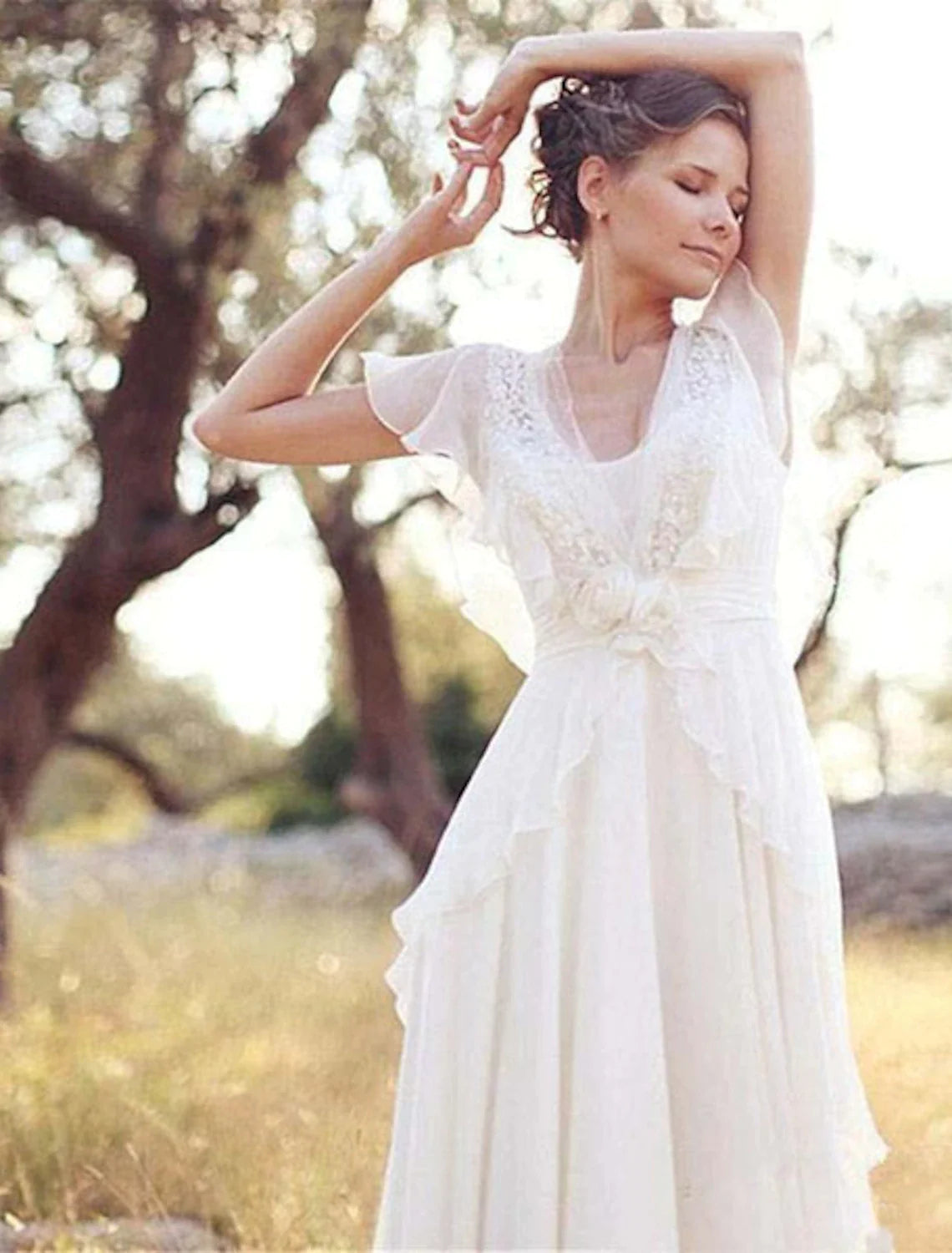 Comfy Women's Outfits for Daily Wear Beach Boho Wedding Dresses A-Line V Neck Short Sleeve Floor Length Chiffon Bridal Gowns With Beading Appliques