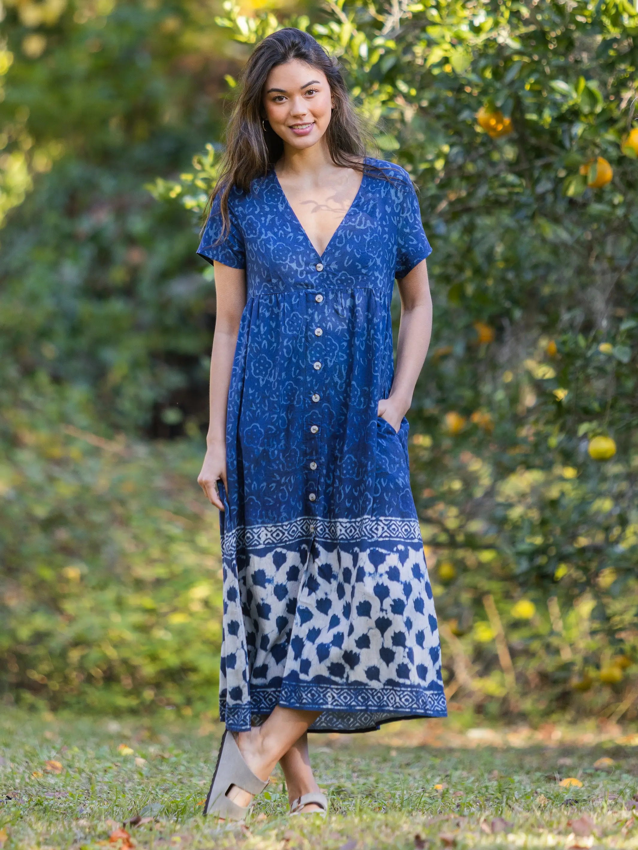 Outfits For Girls Avery Midi Dress - Navy Shibori Tie-Dye