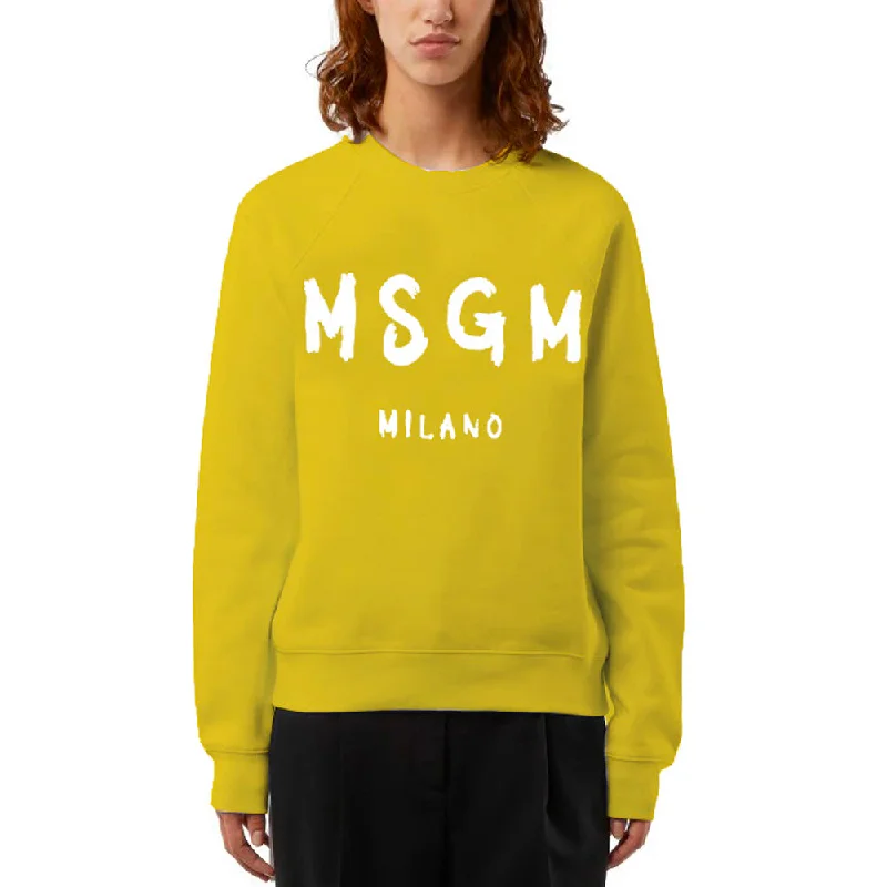 Trend Alert Cotton Crewneck t-shirt with new brushed MSGM logo Yellow