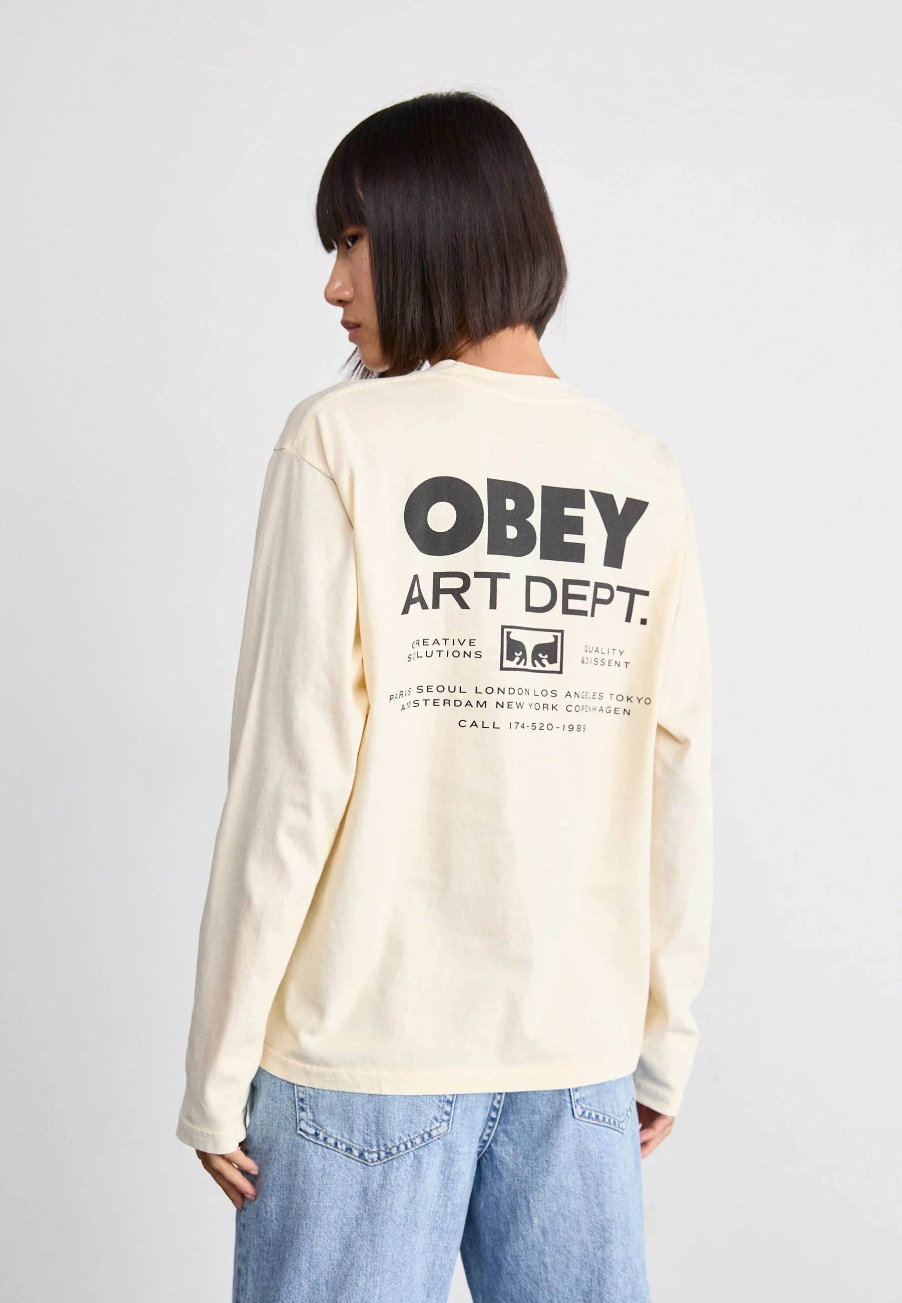 Sophisticated Style Obey Creative Solutions Long Sleeve Tee - PIGMENT WHITECAP GRAY