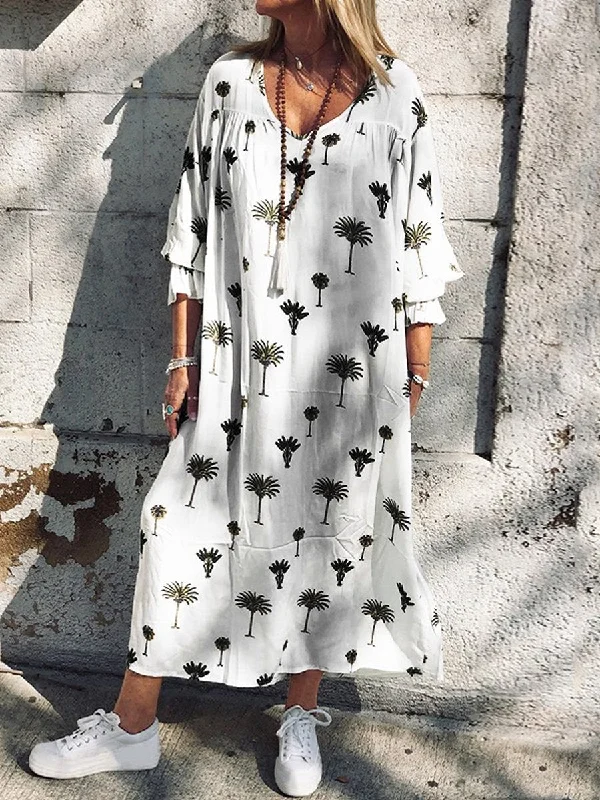 Feminine Dresses for Women in Bold Prints Women's Fashion Loose Mid Sleeve Printed Beach Dress