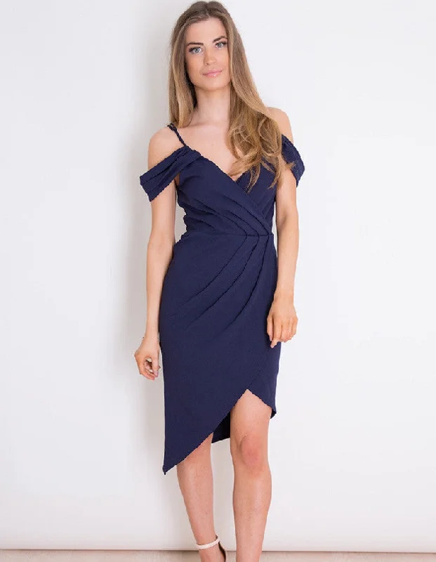 Big Sale Event Jilly Navy Wrap Cold Shoulder Dress