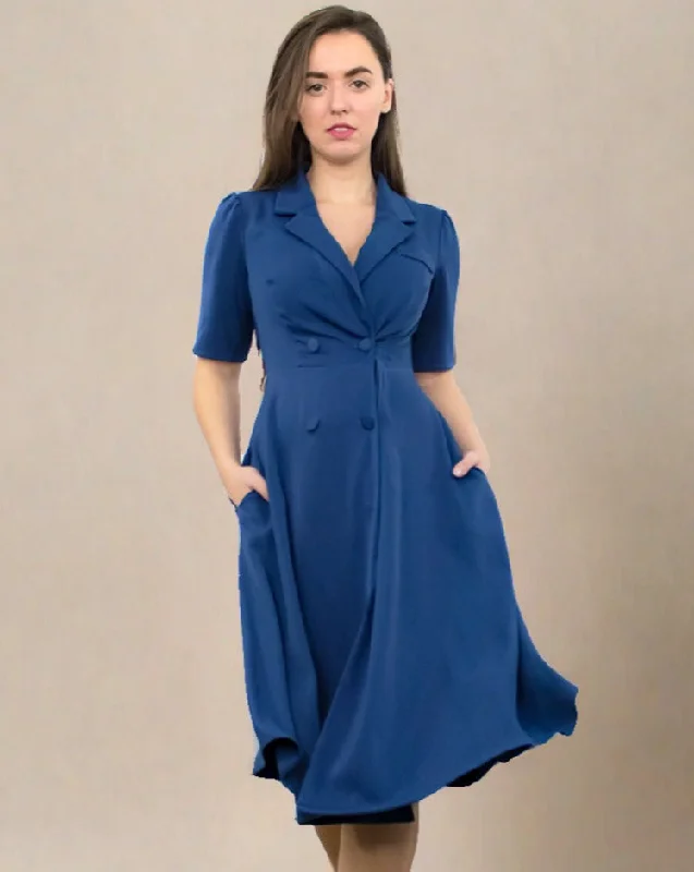 Elegant Fashion Farrah Blue Dress - Button Dress with Short Sleeves