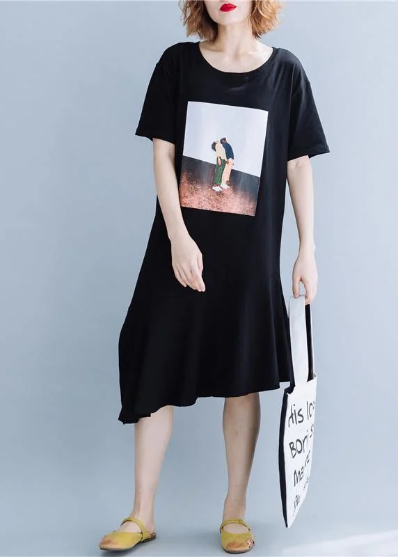 Cool Prices 100% black cotton clothes o neck patchwork Traveling summer Dresses