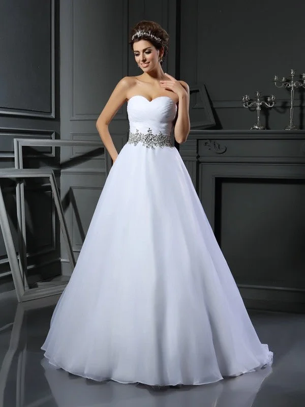 Eclectic Style Wardrobe Ball Gown Sweetheart Beading Sleeveless Long Satin Wedding Dresses