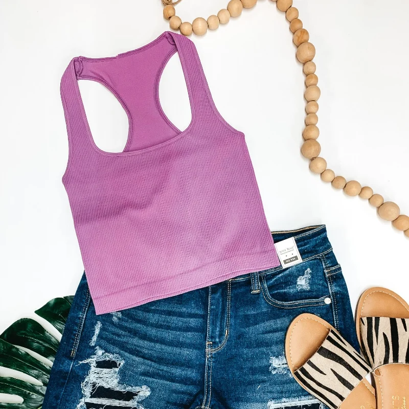 Women's Fashion Essentials Cute and Casual Ribbed Square Neck Cropped Tank Top in Purple