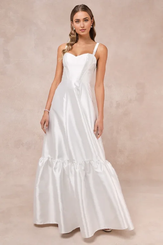 Casual Dresses for Women White Taffeta Bustier Tiered Maxi Dress Cute A-Line Wedding Dresses