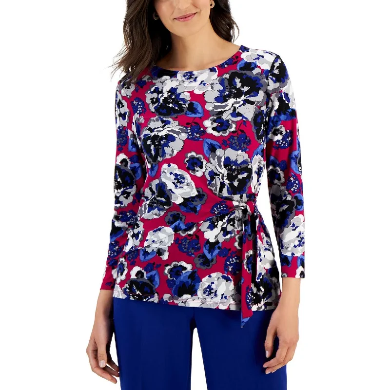 Women Clothing Womens Side-Tie Floral Print Blouse