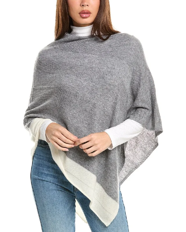 Quality Wear Forte Cashmere Border Stripe Cashmere Poncho