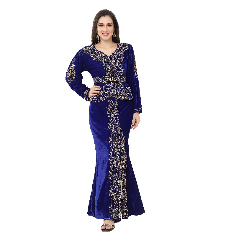 Stylish Savings Algerian Traditional Sarwal & Top Embroidered Kaftan in Luxury Velvet