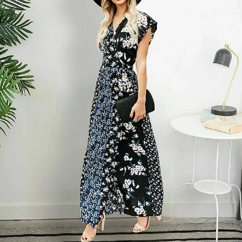 Trend Driven Wardrobe FashionSierra - New Women Boho Floral Long Maxi Loose Dress Evening Party Beach Summer Fashion Elegant Sexy Sundress Sleeveless Slimmer Clothes