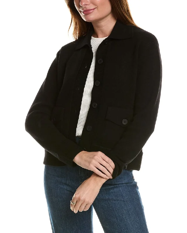 Trendy Boutique Online Forte Cashmere Double Knit Crop Rib Trim Wool & Cashmere-Blend Shacket