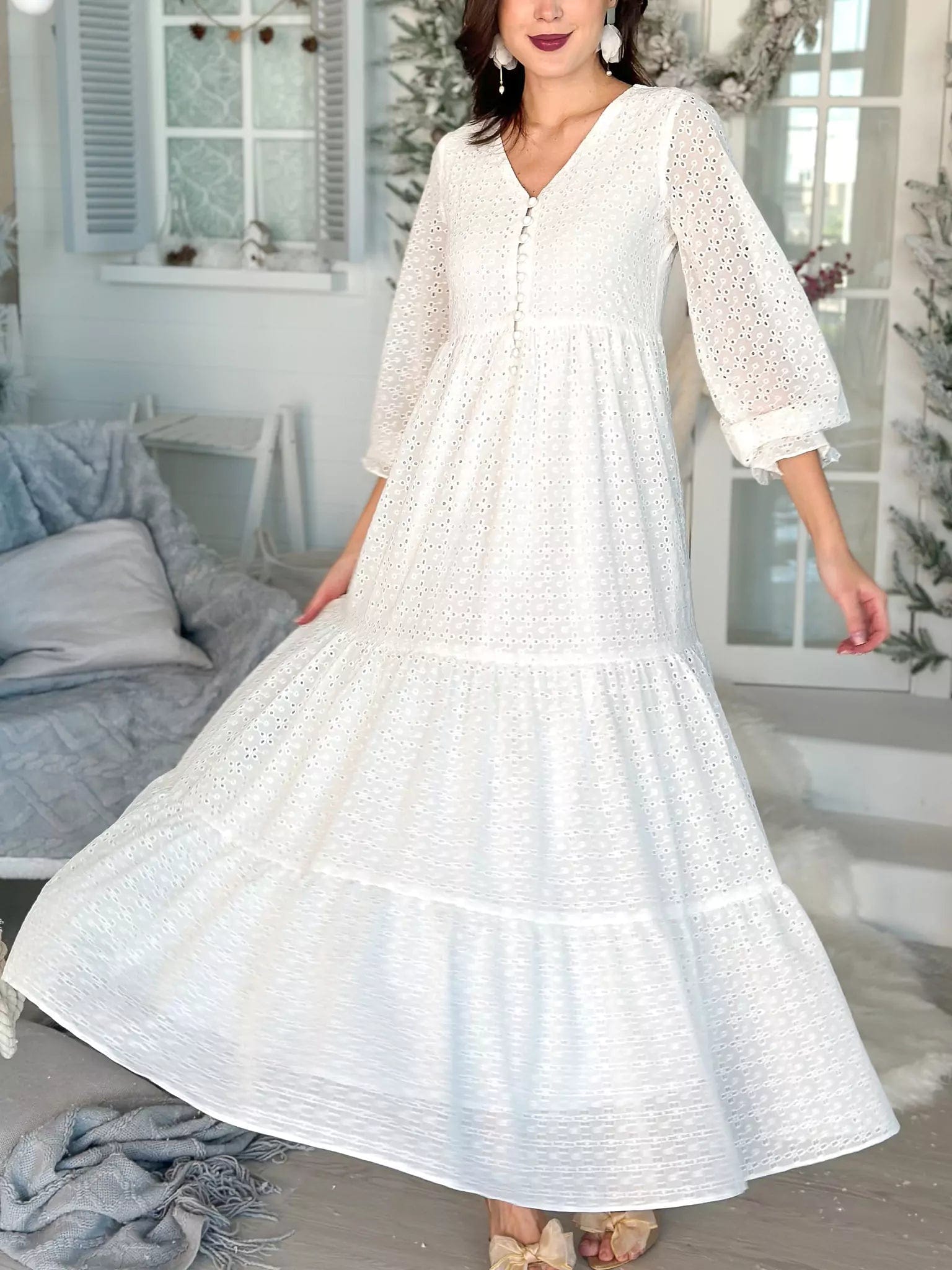 Premium Quality Garments White Cedar Cutwork Dress