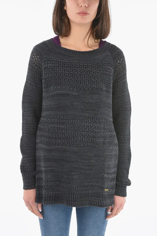 Cheap Women's Clothing Online Woolrich Perforated Crew-Neck Sweater with Side Split-Hem