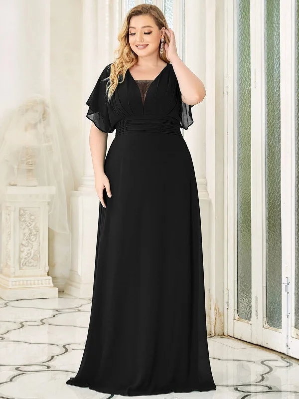 Plus Size Women's Fashion and Clothing Women's A-Line Empire Waist Floor-Length Chiffon Evening Dress