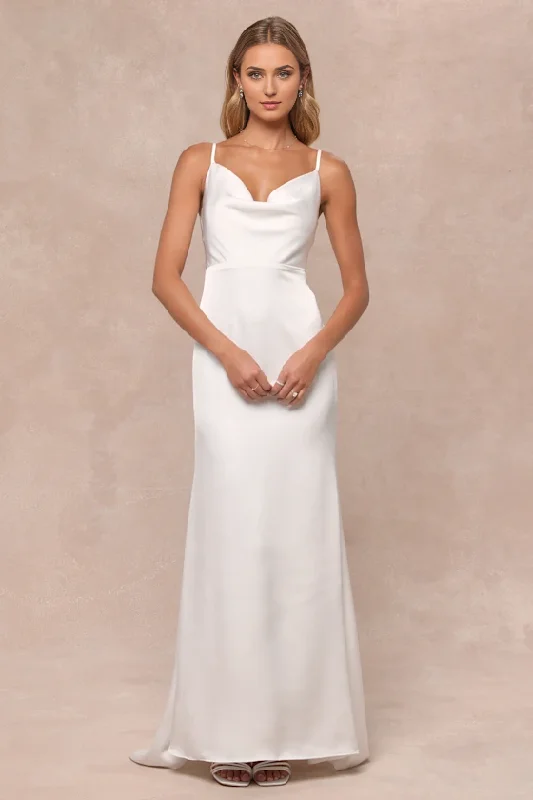 Women's Clothing for Every Occasion White Satin Cowl Neck Mermaid Maxi Dress Simple Wedding Dresses