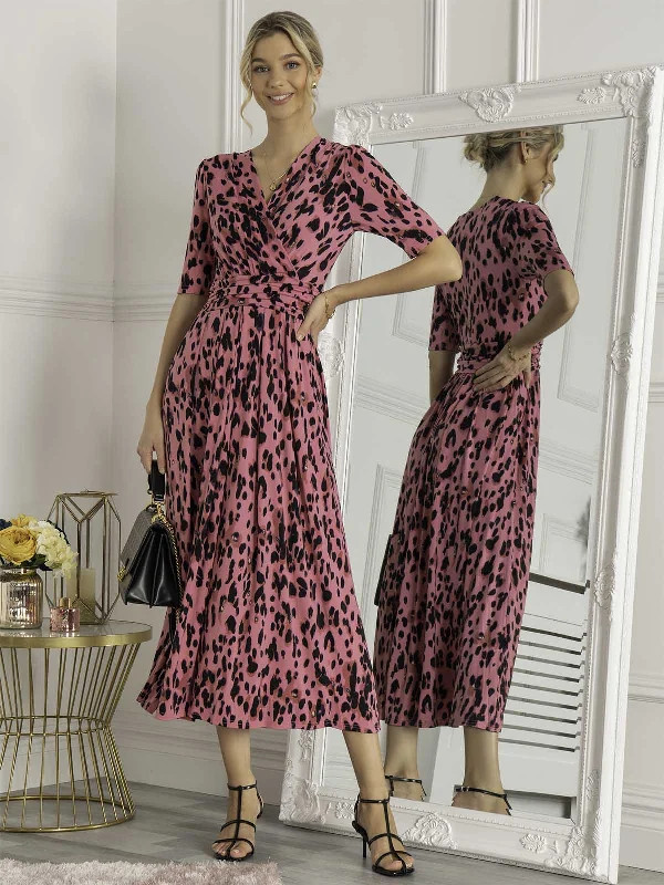 Fashion Essentials Jolie Moi Animal Print Wrap Neck Maxi Dress, Pink Animal