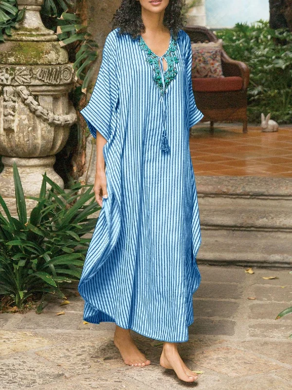 Online Clothing Boutiques Bohemian Vintage Loose Casual Striped Maxi Dress