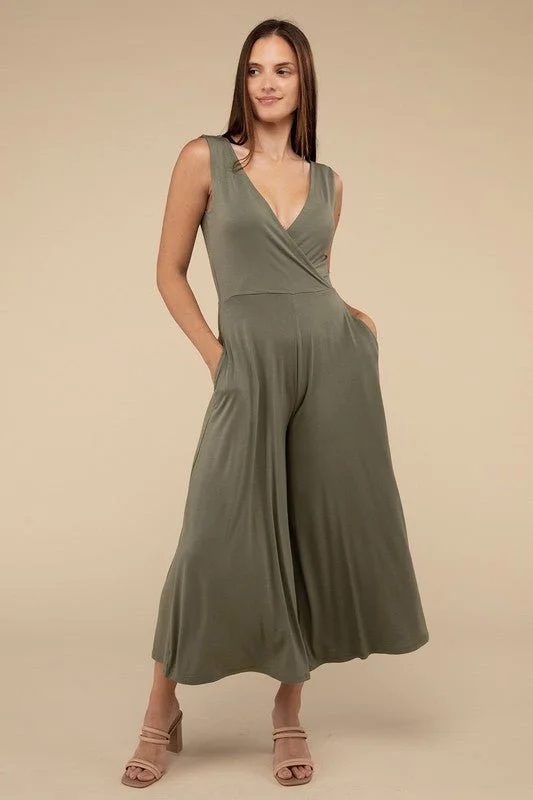 Women Online Clothing Boutiques Surplice Neckline Sleeveless Jumpsuit