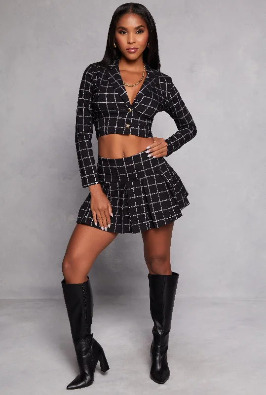 Women's Clothing Online Plaid High Waist Pleated Mini Skirt