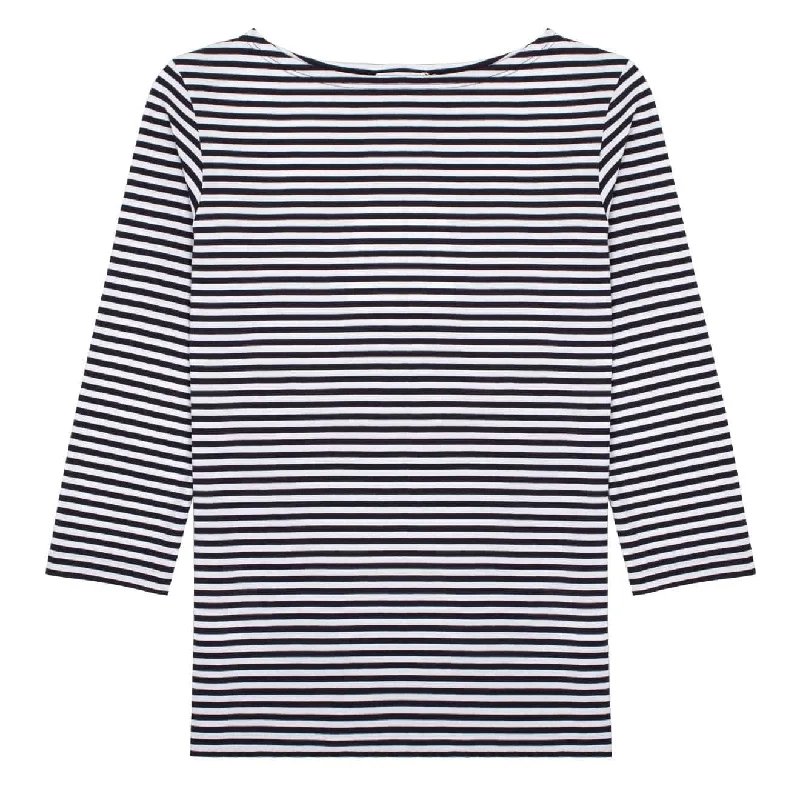 Online Shopping Boutiques Sunspel Womens 3/4 Sleeve Boat Neck T-Shirt White / Navy Stripe