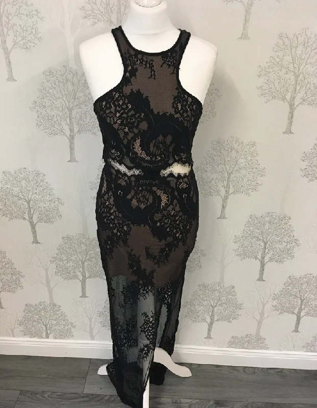 Boho Chic Fashion Jordyn Black Lace Racer Back Maxi Dress