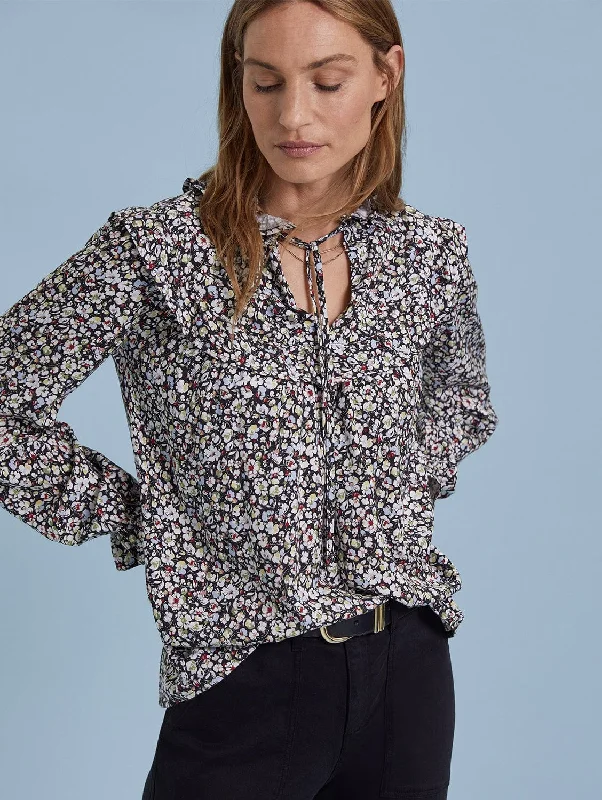 The Latest Fashion Trends Jordyn Vintage Floral Print LENZING™ ECOVERO™ Jersey Blouse | Caviar Black