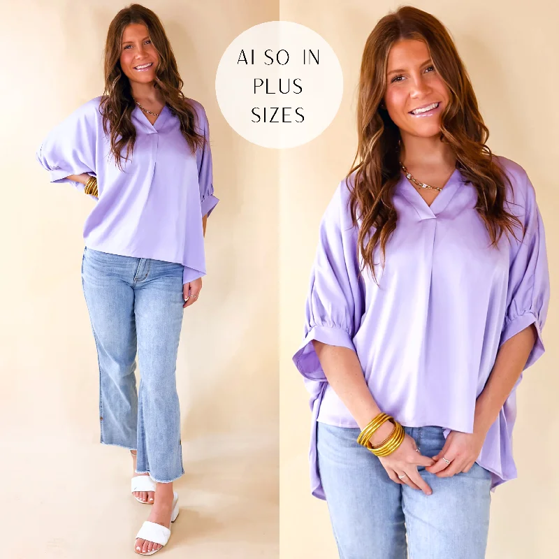 Trendy Women's Outfits for Casual Wear Irresistibly Chic Half Sleeve Oversized Blouse in Lilac Purple