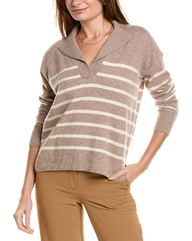 Relaxed Style Design History Striped Notched Collar Cashmere Sweater