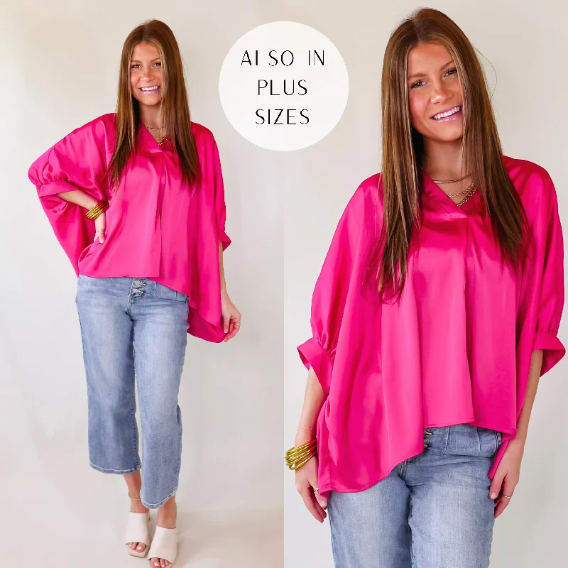 Women's Evening Wear for Special Occasions Irresistibly Chic Half Sleeve Oversized Blouse in Fuchsia Pink