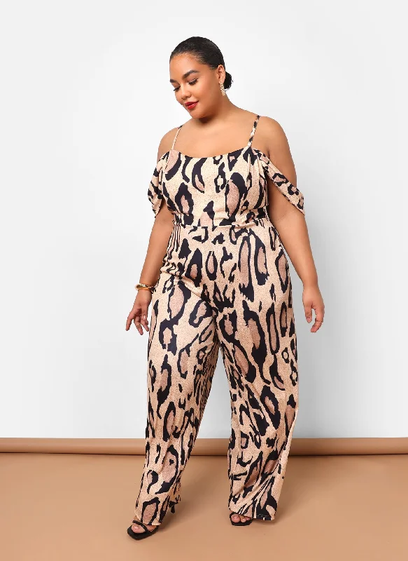 Casual Wear Sarriyah Leopard Drop Sleeve Bell Bottom Jumpsuit