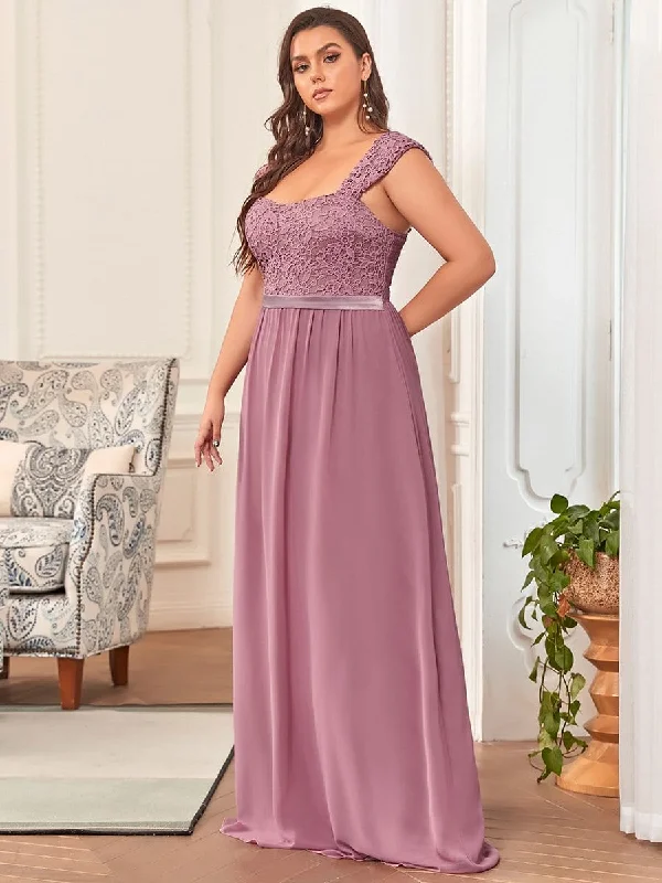 Flash Sale Online Plus Size Elegant A Line Long Chiffon Bridesmaid Dress With Lace Bodice