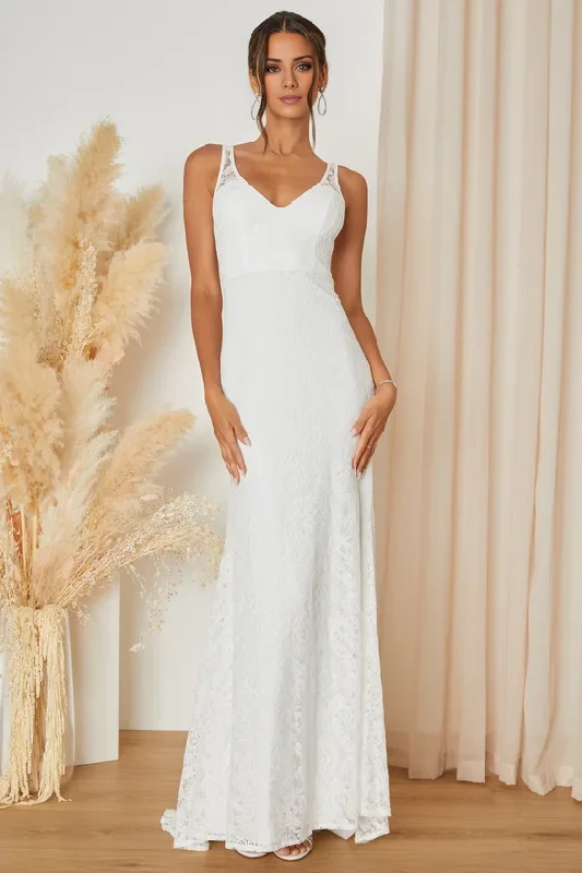 Best Sellers White Lace Sleeveless Backless Maxi Dress V-Neck Wedding Dresses