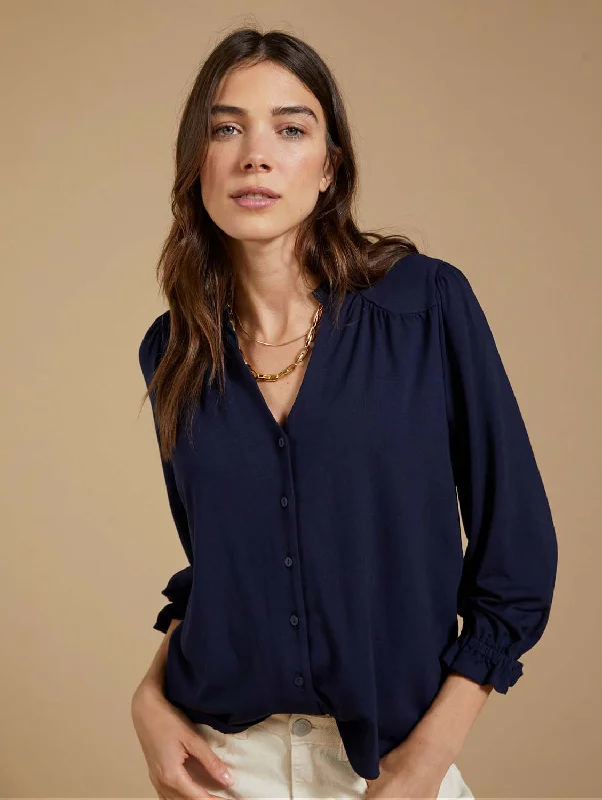 Flash Sale Starts Annie LENZING™ ECOVERO™ Ruffle Collar Blouse | Classic Navy