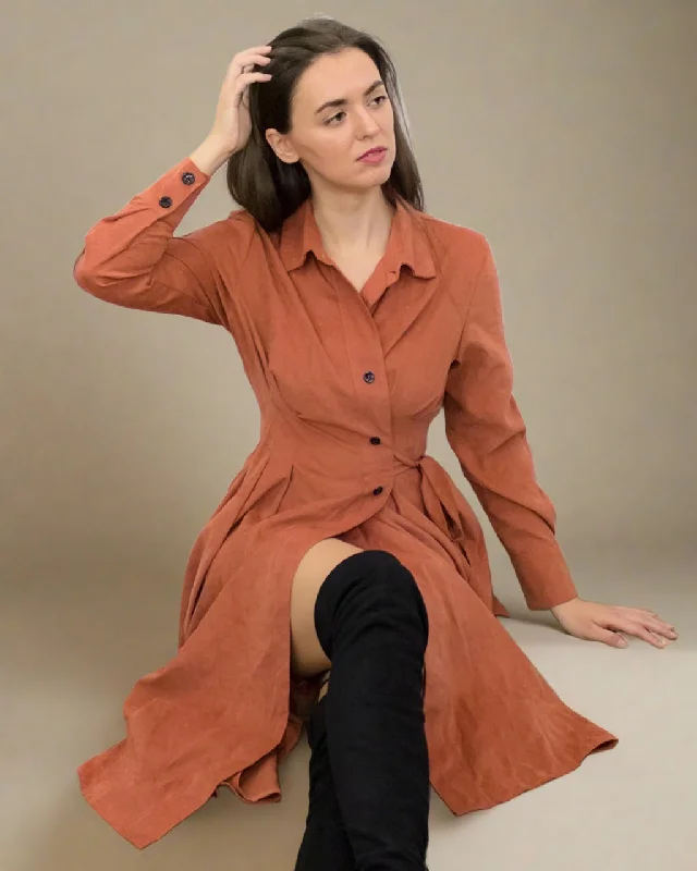 Classic Women's Fashion Tazia Orange Long Sleeve Wrap Dress