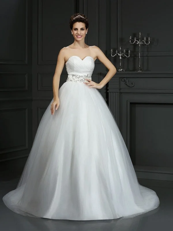 Chic Style, Always In Vogue Ball Gown Sweetheart Beading Sleeveless Long Net Wedding Dresses