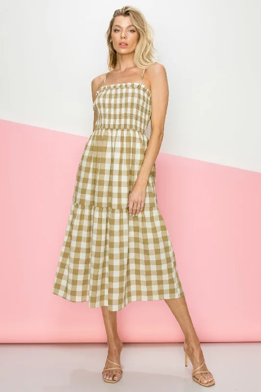 Affordable Women's Fashion SAGE GINGHAM SPAGHETTI STRAP MIDI DRESS ID4084