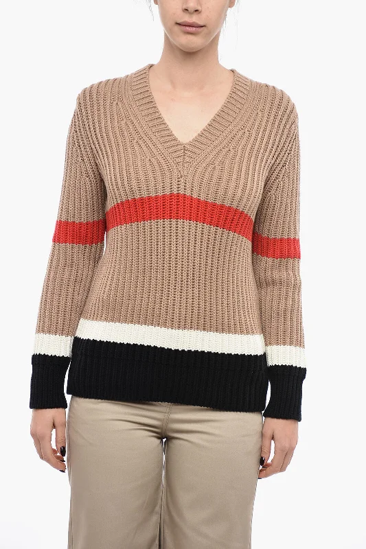 Trendy Street Style Burberry V-Neck Cashmere Blend Jumper