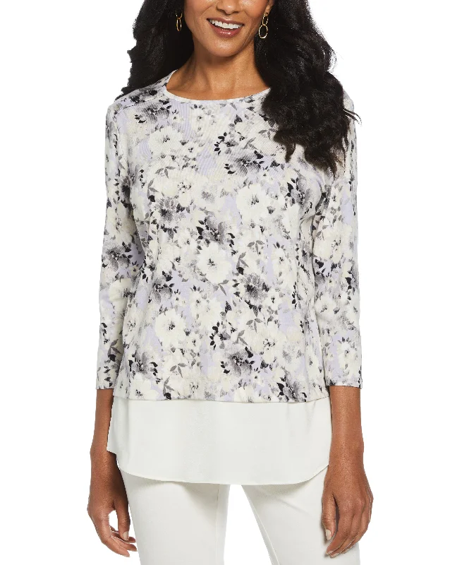 Affordable Luxury Fashion Floral Print Rivet Detail Layered Top