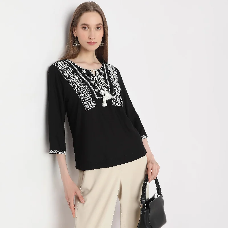 Seasonal Trends Regular Fit Embroidered Top