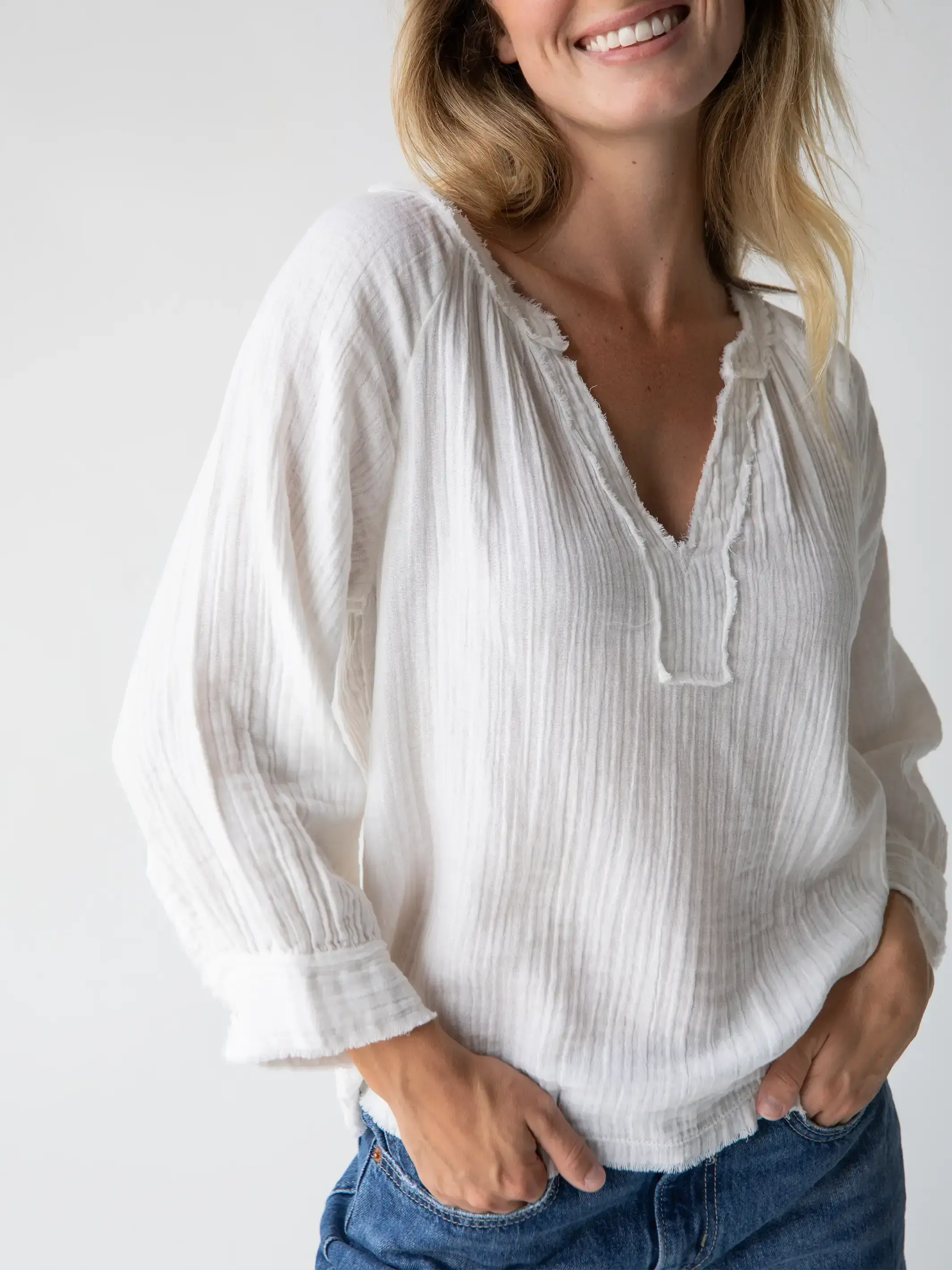 Discover Now Robyn Cotton Gauze Top - White