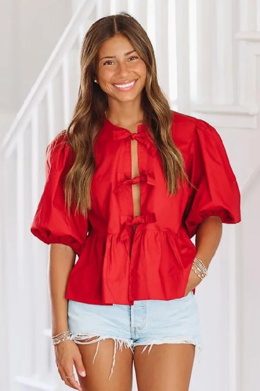 End-Of-Season Clearance Peek-A-Bow Top - Crimson