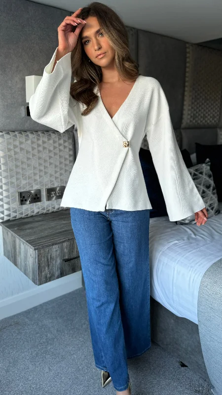 Comfort Meets Fashion Faye White Wrap Detail Bell Sleeve Top