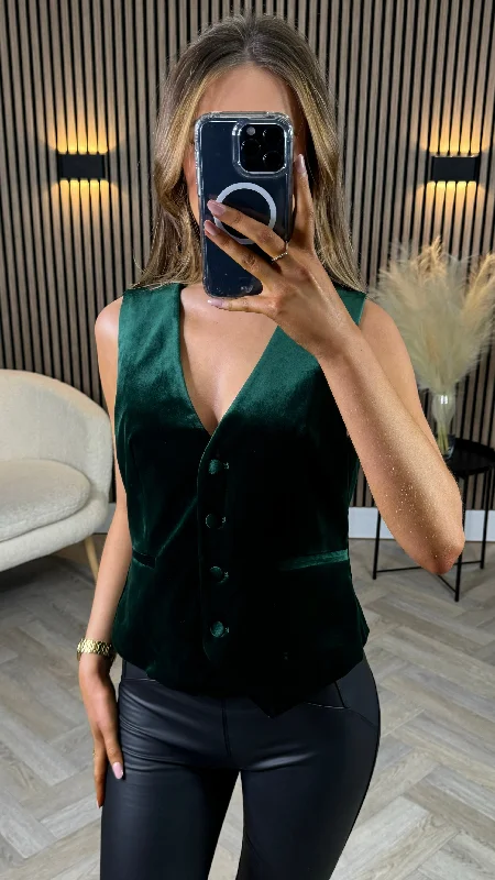 Boutique Styles Stormi Forest Green Velvet Waistcoat