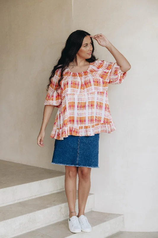 Holiday Attire Sale Elfie Ruffle Top | Ember Check | FINAL SALE