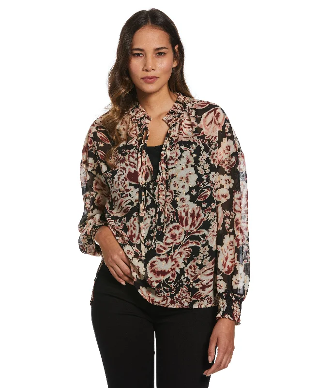 Modish Fashion Discounts Metallic Blooms Print Shirt