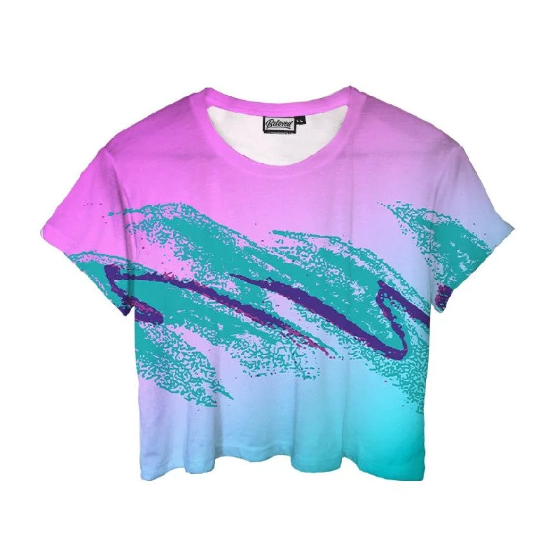 Women's Street Style Casual Wear 90's Swoosh Vaporwave Crop Tee