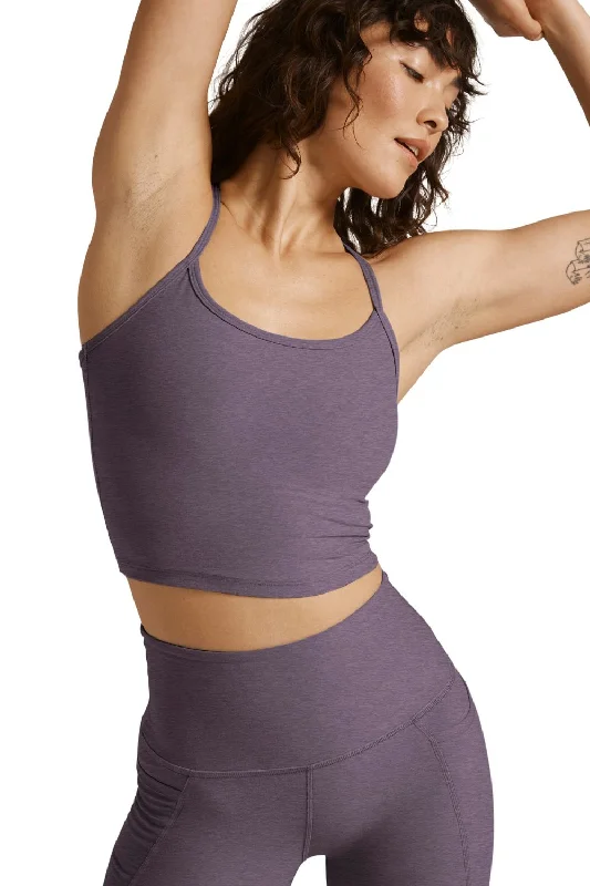 Classic Women's Clothing Styles Beyond Yoga Slim Racerback Cropped Tank - Purple Haze Heather