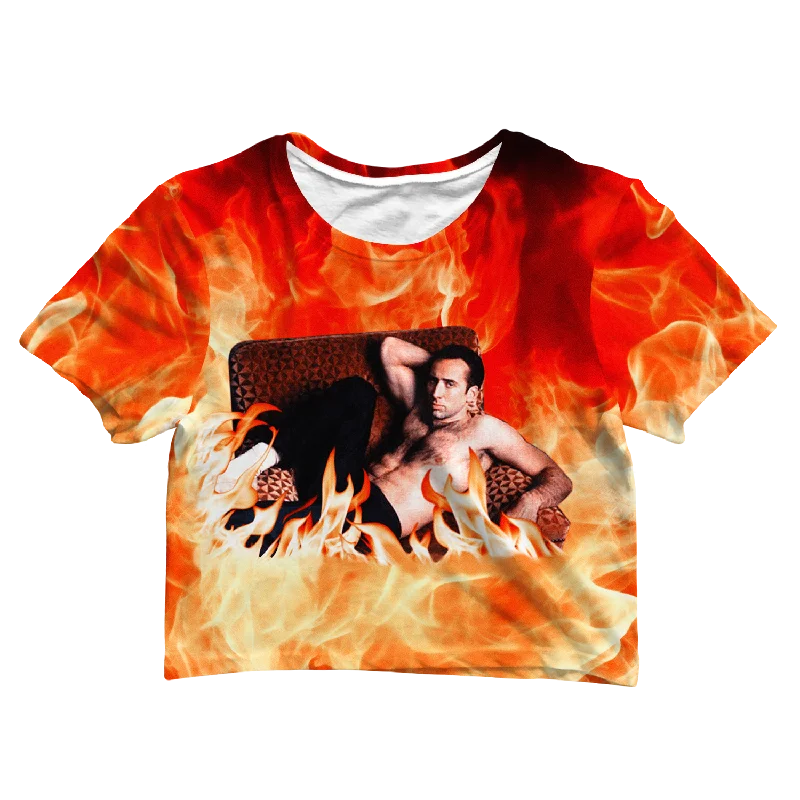 Exclusive Discount Nicolas Cage On Fire Crop Tee